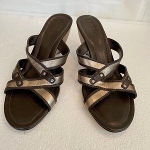 Cole Haan Vintage Strappy Gold Leather Sandals, 10